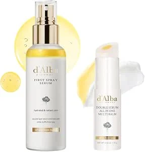 Pack Poupança d’Alba First Spray Serum trufa branca 100 ml Multi Balm 3 em 1, Bruma facial hidratante tratamento anti-rugas verde coreano