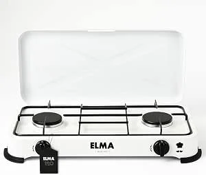 ELMA Fogão a Gás Portátil 2 Bocas – Compacto e Leve, Ideal para Campismo, Caravanas e Uso em Casa | Compatível com Gás Butano e Propano, Inclui Instruções de Montagem | 58 x 28 x 5,5 cm