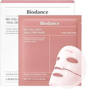 BIODANCE Máscara real profundo de bio-colagénio, máscara de hidrogel, minimização de poros, melhora a elasticidade, cuidados com a pele coreana | 34 g x 4 unidades.