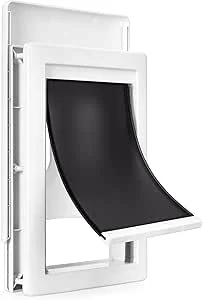 Amazon Basics Porta de plástico ajustável para cães e gatos, média, 26,7 x 38,1 x 9,9 cm, branca e cinzento