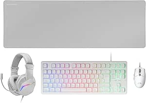 Mars Gaming MCP-RGB3, Pack Gaming teclado Fixed RGB + rato Gaming RGB Flow 3200 dpi + auscultadores Over-Ear RGB + tapete XXL, branco, idioma português