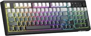 ZIYOU LANG K100 Teclado Gaming sem fios Layout US, conexão tri-modo (BT/2,4 G/cabo) teclado de membrana com botão, 102 teclas PBT radiente, 4000 mAh RGB Backlit, para PC/Mac – luz da lua