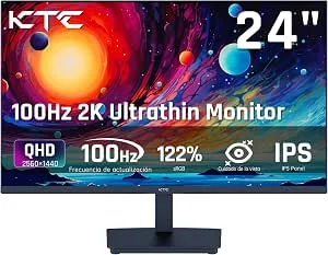 KTC Monitor 24 Polegadas, QHD 2K 100Hz IPS Monitor, Contrasto 1300:1, Luz Azul Anti-Brilhante para Computador, 122% sRGB, Suporte a Adaptive Sync, HDMI/DP/Fone de Ouvido para Gaming e Trabalho de