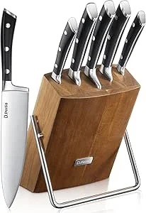 D.Perlla Conjunto de facas de cozinha profissional de 6 peças, ultra-filo de aço inoxidável alemão com bloqueio, cabo ergonómico, castanho