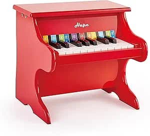 Hape Mini piano, mini instrumento musical de madeira de brinquedo com 18 teclas, vermelho