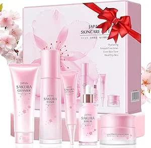 5 peças Sakura Set de presente cuidado facial mulher luxo | Kit Skincare pele madura para hidratante nutritivo suave, presente de aniversário Natal aniversário dia da mãe