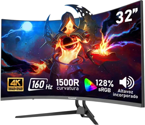 Gawfolk Monitor de computador curvo de 32 polegadas 4K