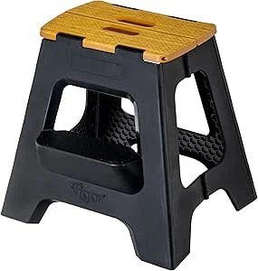 Vigar Banco Dobrável Compacto para Adultos, 40 cm Banco Dobrável Antideslizante de Dois Degraus para Casa, Quarto, Casa de Banho, Roupeiro, Escritório, Suporta até 150 kg, Preto, Impressão de Bambu na
