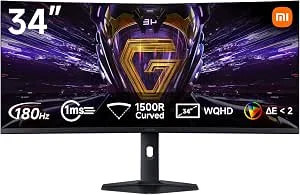 XIAOMI G34WQi 2026, Monitor de jogos curvo de 34 polegadas, 180 Hz, 1 ms GTG, FreeSync Premium, 1500R, HDR400, 100% sRGB, 95% DCI-P3, TÜV Low Blue Light (TÜV (Low Blue Blue Light (3440 x 1440/21:9