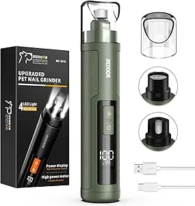 IREDOON Lima de Unhas para Cães Atualizada – Lima de Unhas Elétrica de 3 Velocidades para Cães com 4 Luzes LED, Ultra Silencioso, Recargável Cortador de Unhas para Cães Grandes, Médios e Pequenos