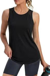 T-shirt desportiva mulher sem mangas costas de malha fitness ioga | T-shirts suspensas, proteção solar, UPF 50, bainha curva, secagem rápida, respirável, corrida, ginásio, verão