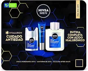 NIVEA MEN Pack Rotina Antienvelhecimento Hyaluron – Creme de Dia Anti-Idade SPF15 50ml + Contorno de Olhos Hyaluron 15 ml + Bálsamo After Shave Antienvelhecimento 100ml – Pack Antienvelhecimento
