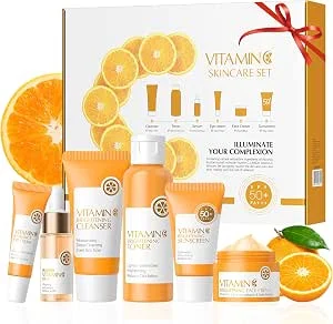 Vitamin C Skincare Kit, cuidado facial mulher kit presente | 6 unidades hidratante facial adolescentes, para hidratante nutritivo suave e proteção UV SPF50