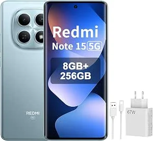 XIAOMI Redmi Note 15 5G – Smartphone de 8+256GB, Ecrã AMOLED FHD+ de 6,77″, Snapdragon 6 Gen 3, câmara de 108 MP, bateria de 5520 mAh, Azul Glaciar, Carregador de 67W Incluído