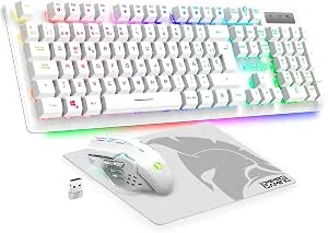 Empire Gaming – Armor RF800 Teclado e Rato para Gamers Sem Fios Recarrregável QWERTY (Layout Português) com Mouse Pad – Teclado Sem Fios 2.4Ghz RGB – Rato 4800 dpi – PC PS4 PS5 Xbox One/Series Mac