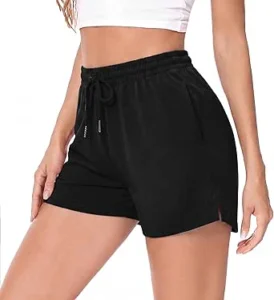 Aseniza Calções desportivos para mulher calções desportivos de cintura alta calções de algodão para Running Yoga ginásio Jogging caminhar e fitness com bolsos