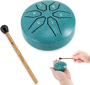 EASTROCK Mini tambor de língua de aço, 7,6 cm, 6 notas, instrumento de percussão, tambor de mão, tambor de panda com maços, livro de música (verde)