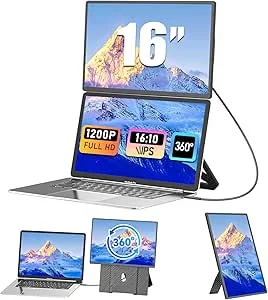 Monitor portátil IPS 1200P de 16″, Extensor de ecrã para portátil ultra fino para portáteis de 13 a 17,3″, compatível com Mac/Windows/Chrome, ecrã portátil com configuração dupla para trabalho e jogo.