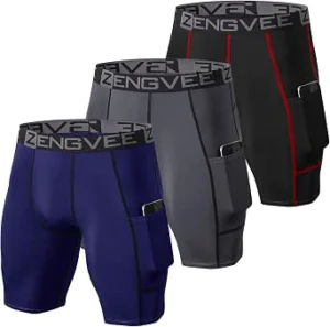 ZENGVEE 3 peças de malha desporto homem secagem rápida respirável calções Running com bolso de telemóvel para exercício, fitness, ginásio