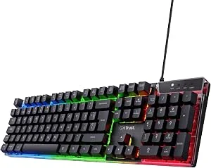 GXTrust 835 Azor Teclado Retroiluminado, Disposição QWERTY Espanhol, Iluminação LED, Teclado Gaming com Fios para Windows, Mac, PC, Computador, Portátil – Preto