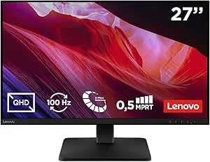 Lenovo L27qe – Monitor QHD de 27″ (IPS, taxa de atualização de 100 Hz, tempo de resposta 4 ms, 16:9, HDMI 2.1 – DP 1.4, VESA Adaptive Sync, montagem VESA 100 mm, suporte inclinável) preto