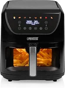 Princess SlimFry Airfryer, capacidade de 8L, 2000W, 8 programas, ecrã táctil digital, termostato ajustável, janela de visualização, desligamento automático, cesta lavável, 182257, luzes piloto