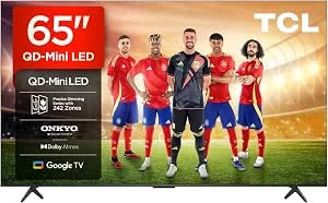 TCL 65Q6C, 65” QD-Mini LED TV, 4K HDR Premium de 1000 nits, alimentado por Google TV (Dolby Vision IQ & Atmos, Onkyo 2.1 Sound System, 144Hz Motion Clarity Pro, controlo de voz)