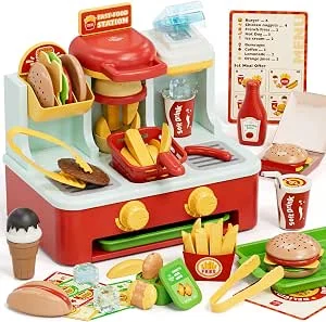 Lehoo Castle Brinquedo de comida para hambúrguer, cozinha infantil para cortar, acessórios e utensílios de cozinha brinquedo, cozinha criança para meninas 3-8 anos