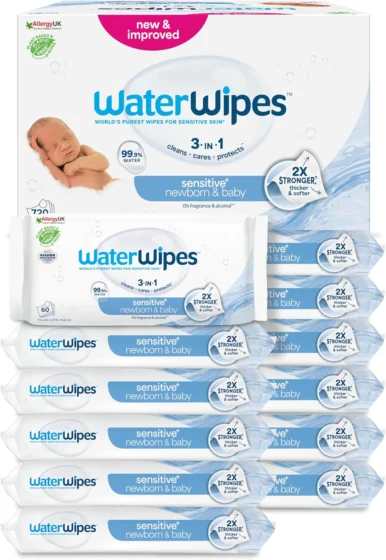 WaterWipes Sensitive+ Newborn & Baby Wipes, 720 unidades