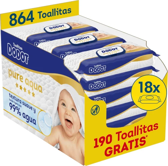 Dodot Toalhetes Pure Aqua para bebé, 864 toalhetes, 99% água