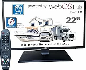 Unispectra ® Smart TV de 22 polegadas 12 V (webOS) ELED Full HD 240 V 24 V 12 V TV Freeview & Sat sintonizador, 3X HDMI, 2X USB, Magic Remote. Televisores de 12 V para autocaravanas, autocaravanas