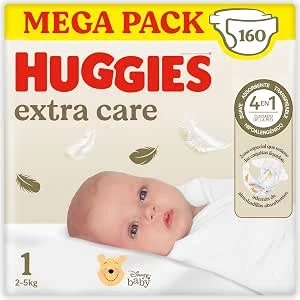 Huggies Fraldas extra cuidadas para recém-nascido com desenhos Disney tamanho 1 (2 – 5 kg), 160 fraldas, com almofadas macias e 2 zonas absorventes