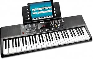 Teclado RockJam compacto de 61 teclas com suporte para partituras, fonte de alimentação, adesivos para notas de piano e lições de piano simples | Órgão eletrónico compacto com atril, alimentador, autocolantes de notas e aulas para crianças e adultos