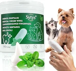 Toalhetes dentais para cães e gatos 50 dedos descartáveis limpeza dentária sem escova dentes cão reduz placa e mau hálito sabor menta natural higiene diária pedal limpeza dentes cão