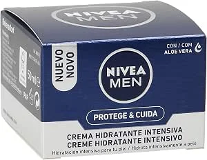 NIVEA MEN Protege e cuida de creme hidratante intensivo (1 x 50 ml), creme facial hidratante com aloé vera, creme para homens com pele muito seca, nutre e hidrata