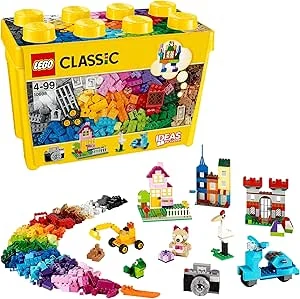 LEGO 10698 Classic Caixa de Tijolos Criativos Grande com 2 Bases Verdes, Carros, Motos, Animais e Casas, Brinquedo para Crianças de 4 Anos ou Mais