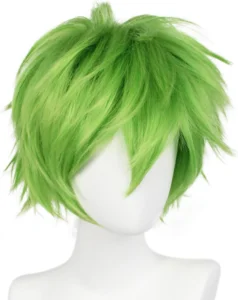 Bekider, peruca curta verde de cosplay para homem com franja