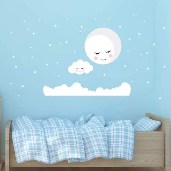 Ambiance Sticker, autocolantes de lua e nuvem, 80 estrelas