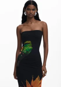 Desigual Swim Colibri, saída de banho sem alças para mulher