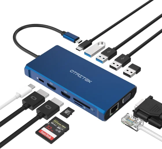 Otaitek, hub USB-C 12 em 1 com HDMI duplo e VGA