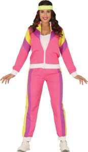 Fiestas Guirca, fato de ginástica anos 80 para mulher, rosa