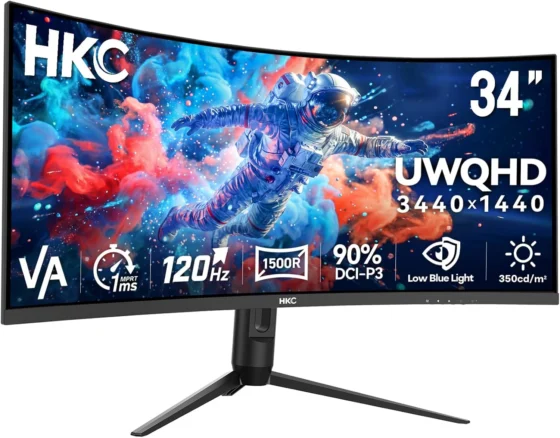 HKC, monitor gaming curvo de 34 polegadas, 120 Hz