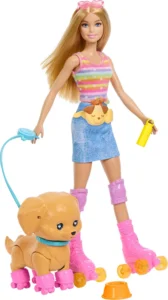 Barbie Animais de estimação, boneca patina e corre com cão
