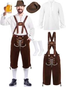 SOMSOC, fato Lederhosen bávaro para homem, 4 peças
