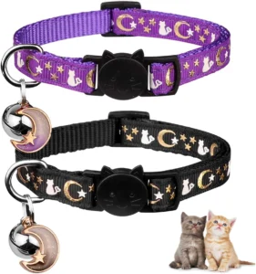 Baeuppit, colares de gato com sino e lua, pack de 2