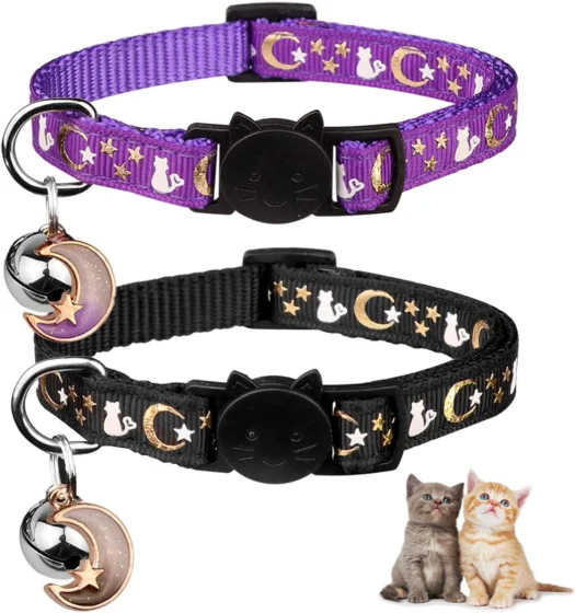 Baeuppit, colares de gato com sino e lua, pack de 2