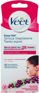Veet, tiras depilatórias para mulher e rosto, 32 peças