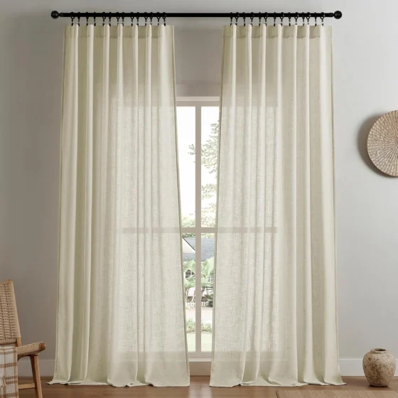 Joydeco, cortinas de linho semi-transparentes, 2 peças