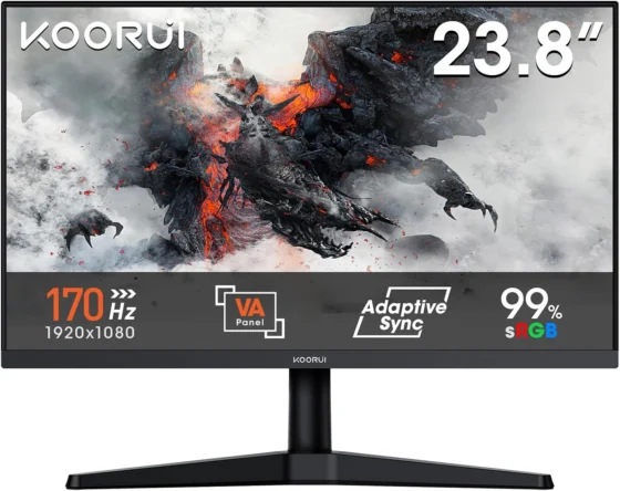 KOORUI Gaming Monitor 24" 170Hz PC ecrã FHD Adaptive Sync HDMI 1.4