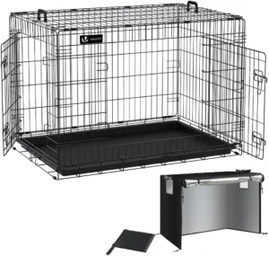 VOUNOT® Gaiola para cães com fio metálico de 2 portas, preto